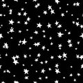 Seamless fairytale pattern with shabby stars on black background.