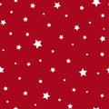 Seamless fairytale pattern with white little stars on red background. Vector illustration. Magic fireworks