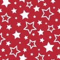 Seamless fairytale pattern with white little stars on red background. Vector illustration