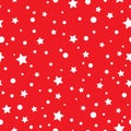 Seamless fairytale pattern with white little stars on red background