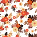 Seamless fall flower pattern on white background. Autumn flower