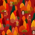 Seamless fall forest pattern, vector background