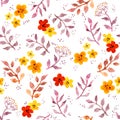 Seamless fantasy floral background with cute flowers. Watercolor painted