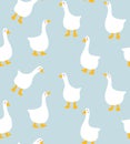 Seamless farmhouse pattern with hand drawn geese. Countryside farm style design vector illustration