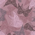 Seamless fashion vector pattern with flying butterflies, suitable for textile print, hand drawn illustration Royalty Free Stock Photo