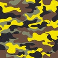 Seamless fashion wide woodland and yellow camo pattern illustration for your design.Classic clothing style masking camo rep Royalty Free Stock Photo