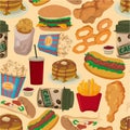 Seamless fast food pattern Royalty Free Stock Photo