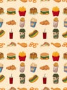 Seamless fast food pattern Royalty Free Stock Photo