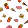Seamless fast food pattern. Vector fast food pattern. Royalty Free Stock Photo