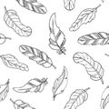 Seamless feather pattern. Elements of a linear hand drawn design. Simple abstract shapes, minimalism. Part of a bird`s wing. Ligh Royalty Free Stock Photo