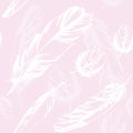 Seamless feather pattern. Vector pink illustration