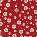 Seamless festive Christmas snowflake pattern on red background Royalty Free Stock Photo