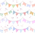 Seamless festive pattern with flat drawn flags, confetti on white background. Wallpaper for birthday and anniversary. Vector Royalty Free Stock Photo