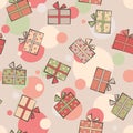 Seamless festive pattern with gifts. Birthday, holiday. Vector i