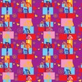 Seamless festive pattern with gifts and flowers