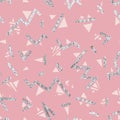 Seamless festive pattern. Silver geometric elements on a pink ba