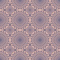 Seamless fine pink lace patterns in vintage style. Circle shapes on purple background.