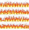 Seamless fire flame. Dangerous flaming pattern, flammable line blaze. Hot temperature firewall borders cartoon vector Royalty Free Stock Photo