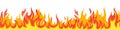 Seamless fire flame. Flaming pattern. Flammable horizontal line. Red and yellow blaze. Decorative burning mockup