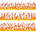 Seamless fire flames line vector set