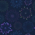 Seamless firework pattern, salute on dark background, vector celebratory gunfire