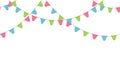 Seamless flag garland, decoration chain, pink, blue, green rounded pennons without background