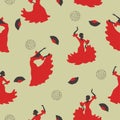 Seamless flamenco dancer pattern. Dancing Spanish girl