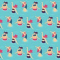 Seamless Flat Pattern Active Woman Pool Party