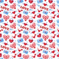 Seamless flat heart background in pretty colors.