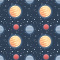 Seamless flat space pattern with planets and stars