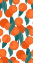 Seamless flat texture with peaches on branches with foliage on white background. Cartoon pattern with apricot. Hand-drawn Royalty Free Stock Photo