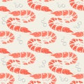 Seamless Flat Vector Shrimp Pattern. Ideal for seafood branding, packaging, textile prints, wrapping paper Royalty Free Stock Photo