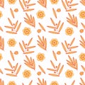 Seamless flora nature cartoon pattern with leaves can be used for textile printing, wallpaper, on the white background