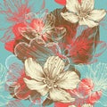 Seamless floral background with flowers apple, han