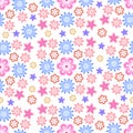 Seamless floral background with a pattern of different small flowers in pastel colors on a white background Vector