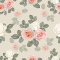 Seamless floral background pattern. Rose flowers white and pink color on beige background , vector illustration Royalty Free Stock Photo