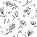 Seamless floral background, symbolical flowers and leaves