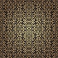 Seamless floral background in vintage style. Luxury pattern black and gold. Vector. Royalty Free Stock Photo