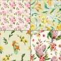 Seamless floral backgrounds. Pink roses, yellow lily