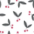Seamless floral berry cherry pattern on white