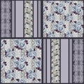 Seamless floral blue roses pattern retro patchwork background Royalty Free Stock Photo