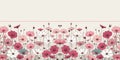 Seamless floral border with pink and white daisies, floral border backdrop, Vector illustration, generative ai