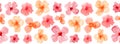 Seamless Floral Border. Watercolor hand drawn illustration with abstract pink and orange Flowers on isolated background Royalty Free Stock Photo