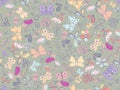 Seamless Floral Doodle Pattern with Butterflies Royalty Free Stock Photo