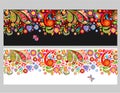 Seamless floral ethnic borders with colorful abstract flowers on white and black backgrounds Royalty Free Stock Photo