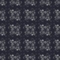 Seamless Floral Grayscale Pattern on the Blue-Gray Background