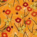 Seamless floral hand drawn mix. Vector illustration. Bohemian flowers pattern Royalty Free Stock Photo