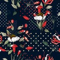 Seamless floral hand drawn mix. Vector illustration. Bohemian flowers pattern Royalty Free Stock Photo