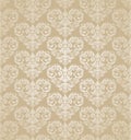 Seamless floral hearts golden damask wallpaper Royalty Free Stock Photo