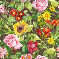 Seamless floral and herbal pattern, watercolor